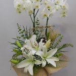 ÇİFT DAL BEYAZ ORKİDE LİLYUM ARAJMANLI